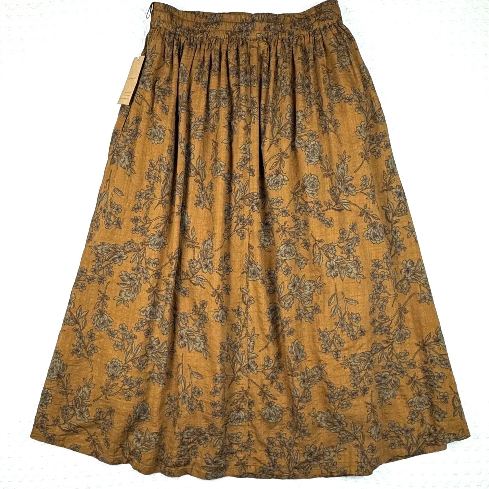 Nwt Soolinen Linen A Line Skirt Floral Boho Womens Brown Cottagecore Pockets — image 2 of 7